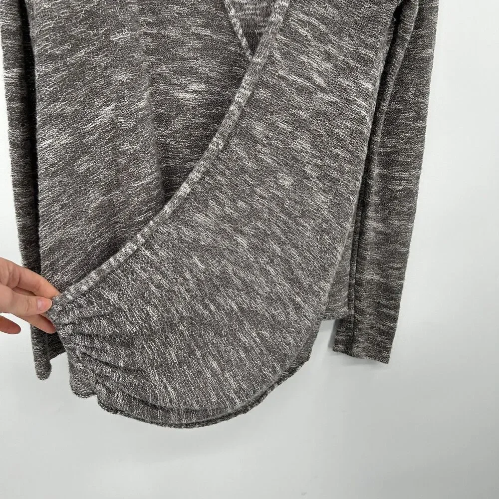 FREE PEOPLE Heather Gray Linen Blend Faux Wrap V-Neck Long Sleeve Top Medium